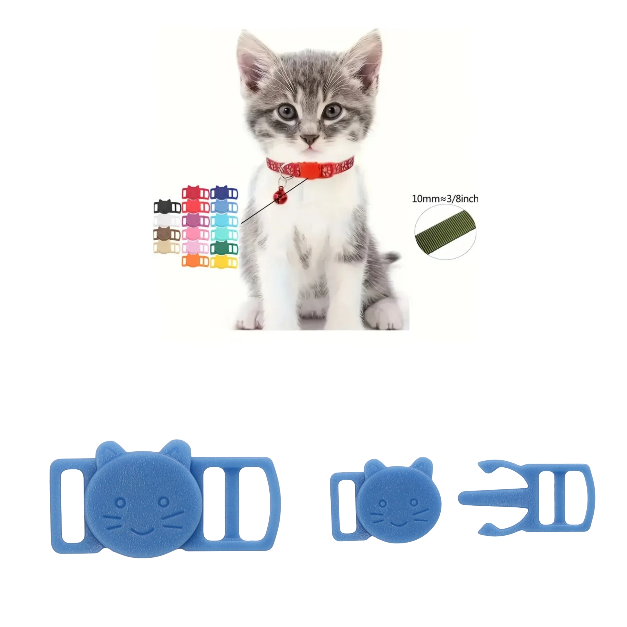 30x15mm) Ersatz Steck Schnalle Katzen Halsband Blau