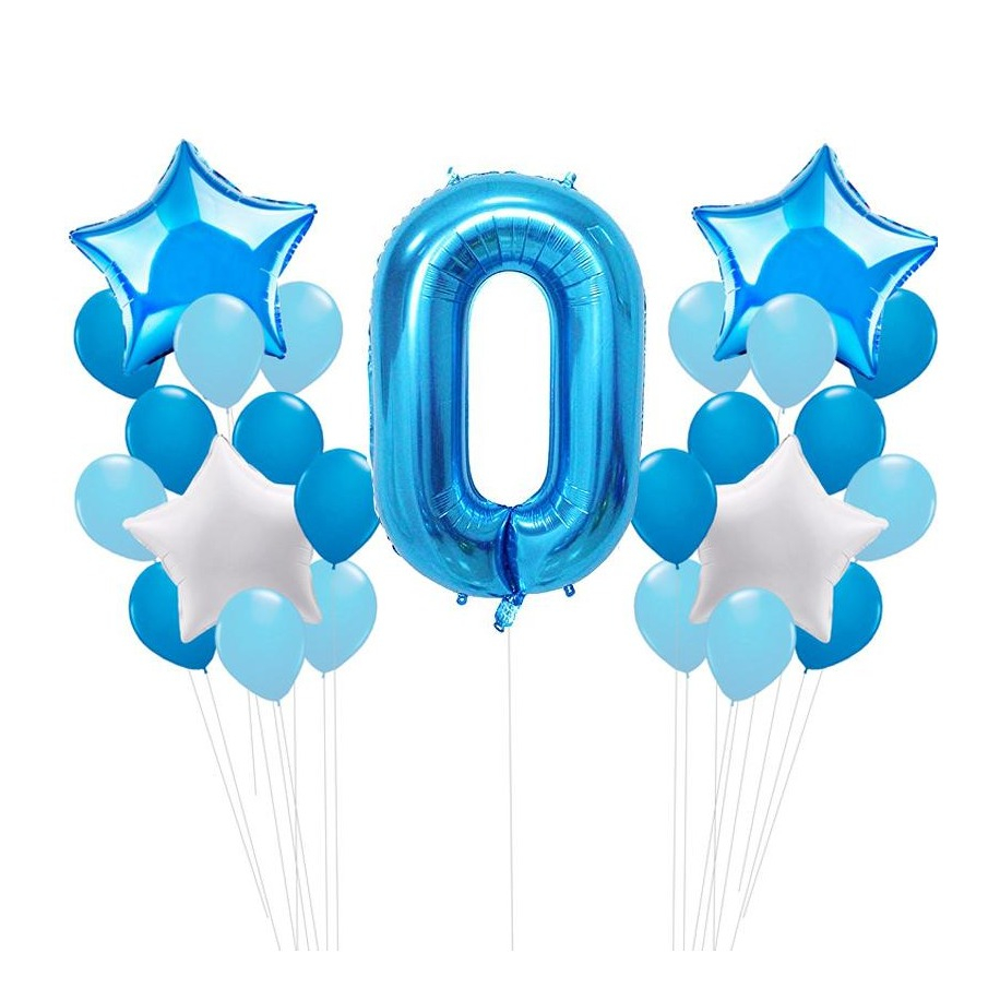 Image of (26-tlg. Set) Party Zahlen Ballon Geburtstag Luftballons Latex- und Folienballon Zahl 0 - Blau / Türkis bei Apfelkiste.ch