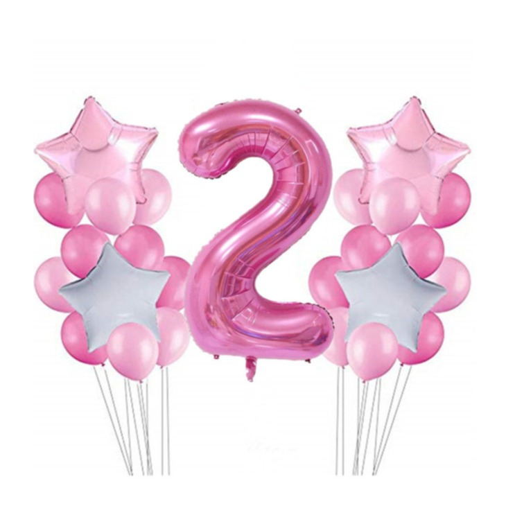 Image of (26-tlg. Set) Party Zahlen Ballon Geburtstag Luftballons Latex- und Folienballon Zahl 2 - Rosa / Pink bei Apfelkiste.ch
