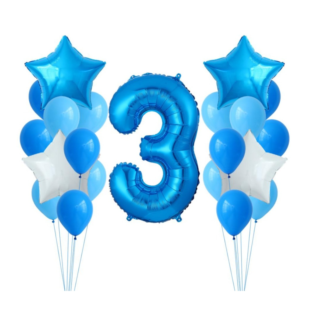 Image of (26-tlg. Set) Party Zahlen Ballon Geburtstag Luftballons Latex- und Folienballon Zahl 3 - Blau / Türkis bei Apfelkiste.ch