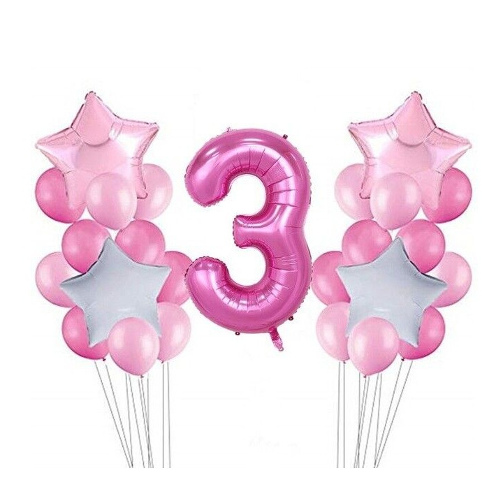 Image of (26-tlg. Set) Party Zahlen Ballon Geburtstag Luftballons Latex- und Folienballon Zahl 3 - Rosa / Pink bei Apfelkiste.ch
