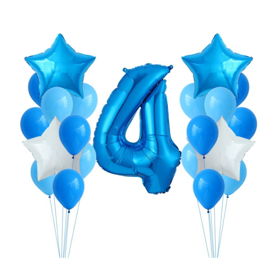 Image of (26-tlg. Set) Party Zahlen Ballon Geburtstag Luftballons Latex- und Folienballon Zahl 4 - Blau / Türkis bei Apfelkiste.ch