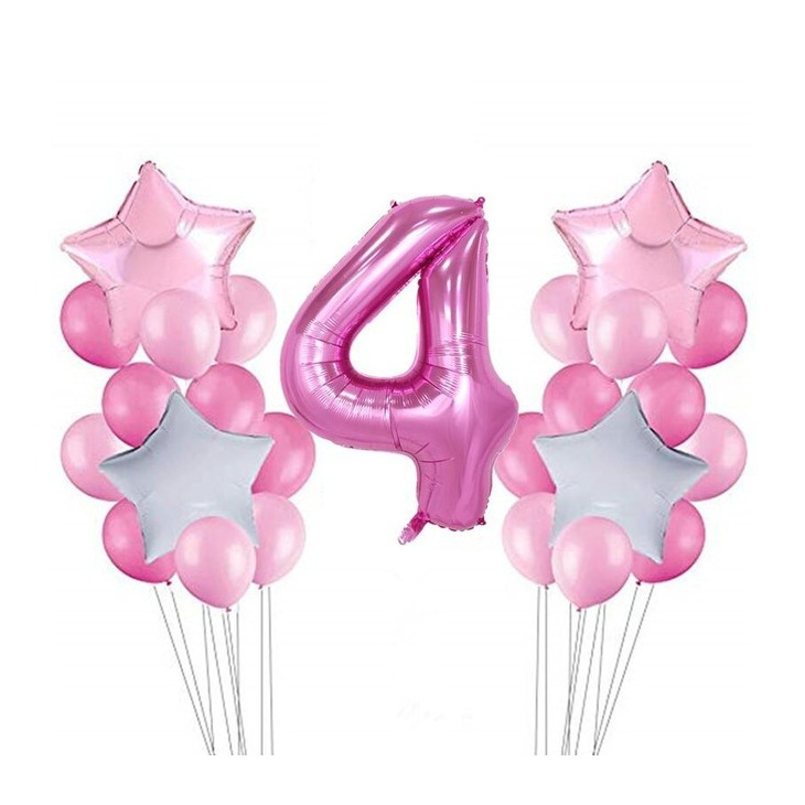 Image of (26-tlg. Set) Party Zahlen Ballon Geburtstag Luftballons Latex- und Folienballon Zahl 4 - Rosa / Pink bei Apfelkiste.ch