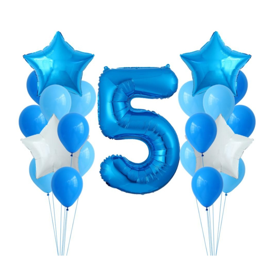 Image of (26-tlg. Set) Party Zahlen Ballon Geburtstag Luftballons Latex- und Folienballon Zahl 5 - Blau / Weiss bei Apfelkiste.ch