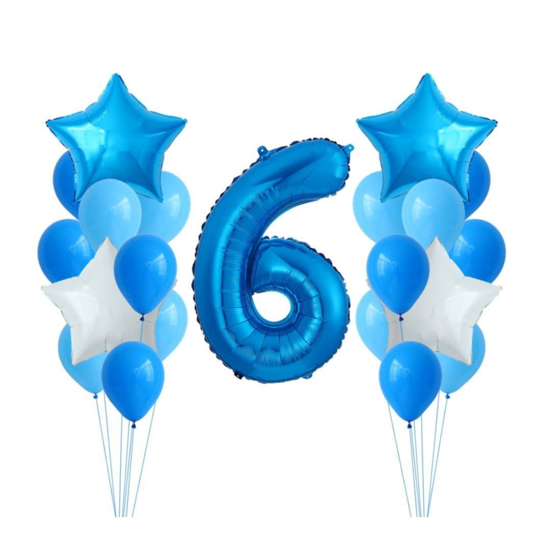 Image of (26-tlg. Set) Party Zahlen Ballon Geburtstag Luftballons Latex- und Folienballon Zahl 6 - Blau / Türkis bei Apfelkiste.ch
