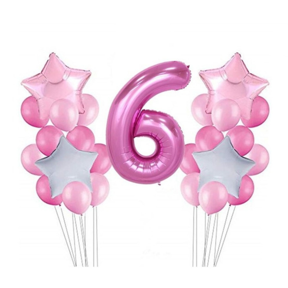 Image of (26-tlg. Set) Party Zahlen Ballon Geburtstag Luftballons Latex- und Folienballon Zahl 6 - Rosa / Pink bei Apfelkiste.ch