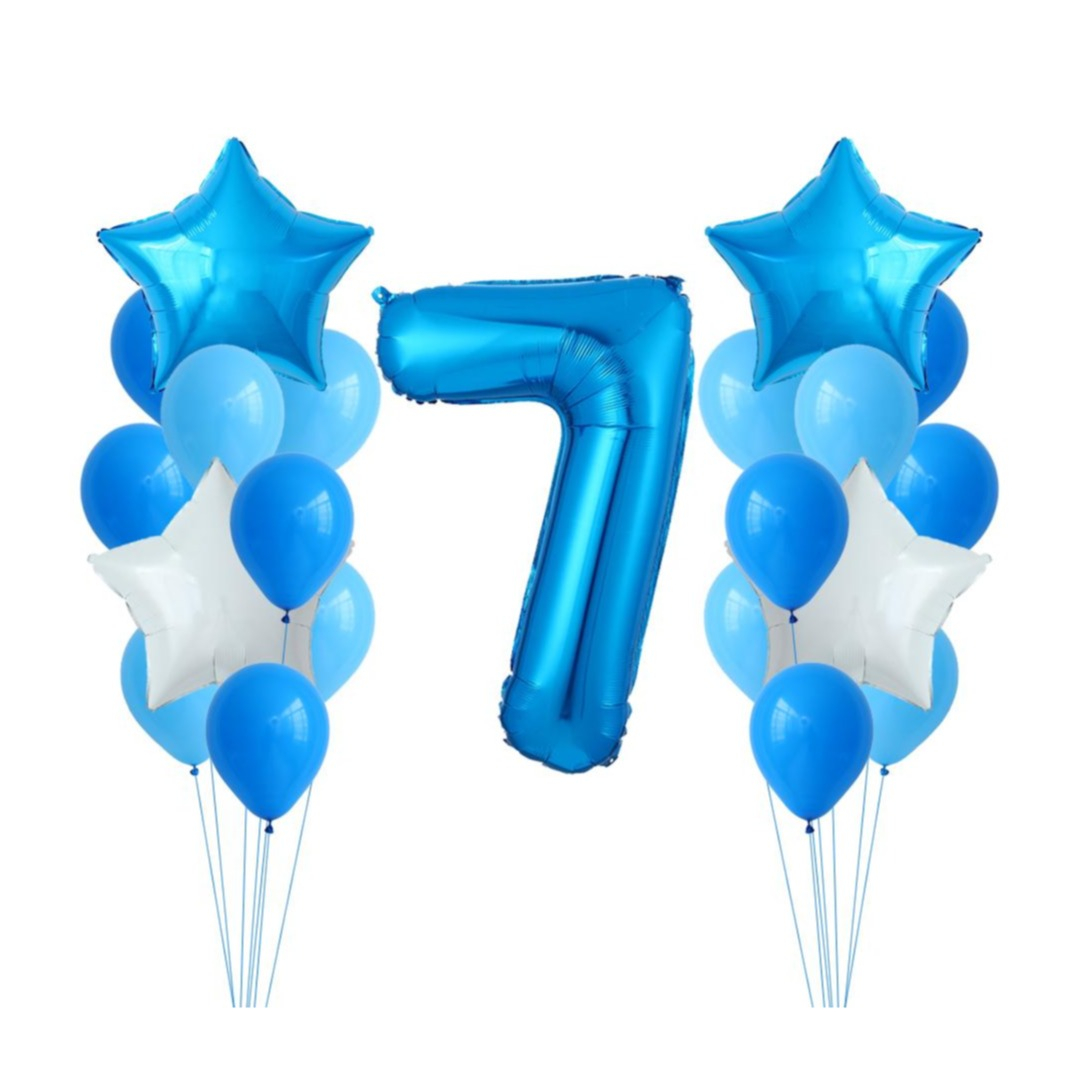 Image of (26-tlg. Set) Party Zahlen Ballon Geburtstag Luftballons Latex- und Folienballon Zahl 7 - Blau / Türkis bei Apfelkiste.ch