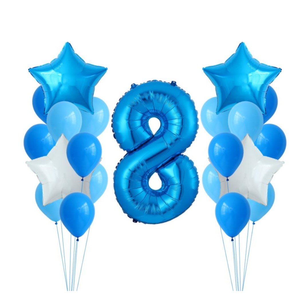 Image of (26-tlg. Set) Party Zahlen Ballon Geburtstag Luftballons Latex- und Folienballon Zahl 8 - Blau / Türkis bei Apfelkiste.ch