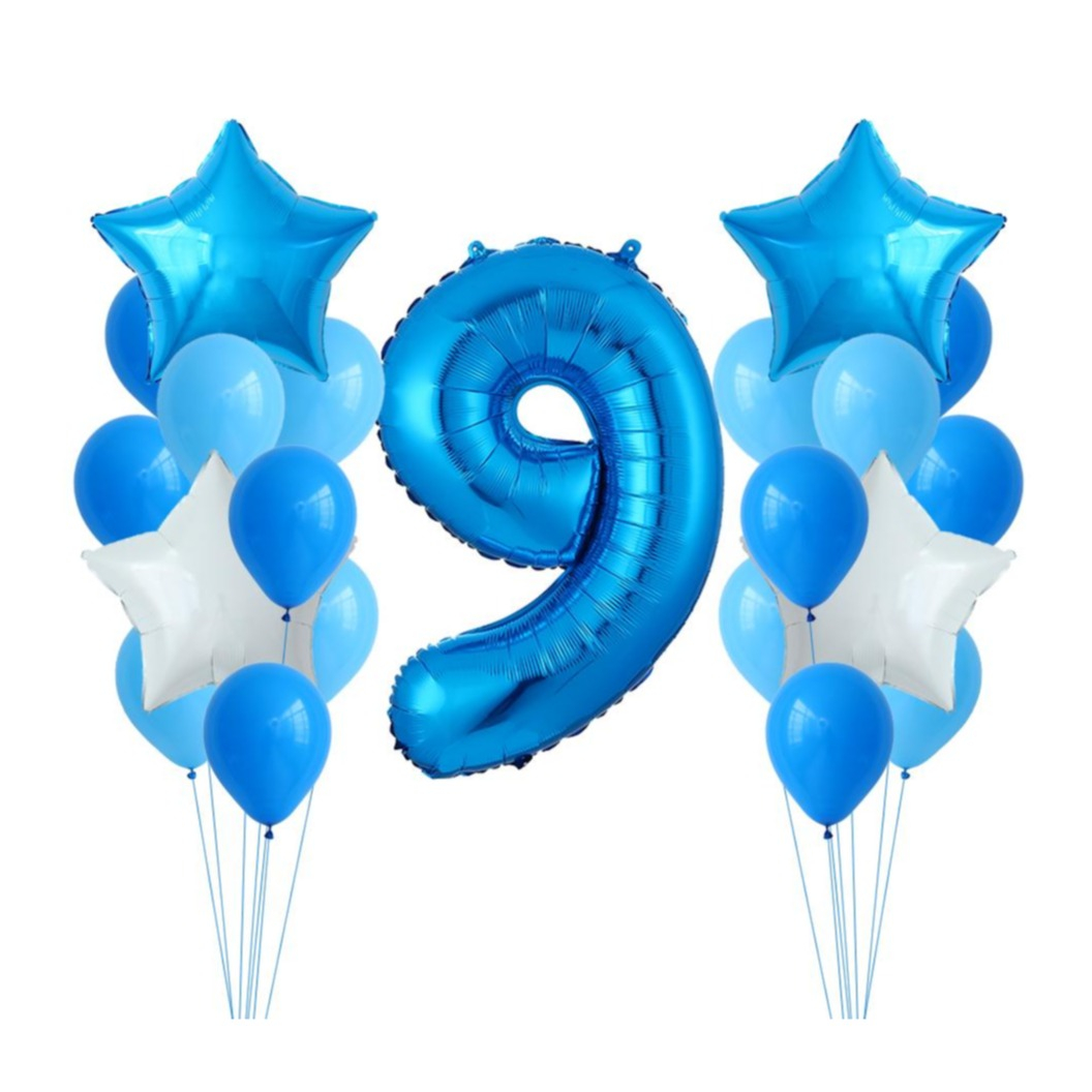 Image of (26-tlg. Set) Party Zahlen Ballon Geburtstag Luftballons Latex- und Folienballon Zahl 9 - Blau / Türkis bei Apfelkiste.ch