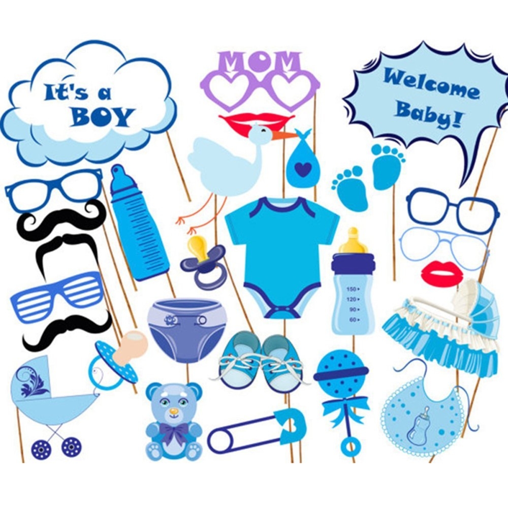 Image of (27er Set) Photo Booth Fotorequisiten Foto Accessoires Dekorationen für lustige Bilder - Baby Geburt Junge bei Apfelkiste.ch