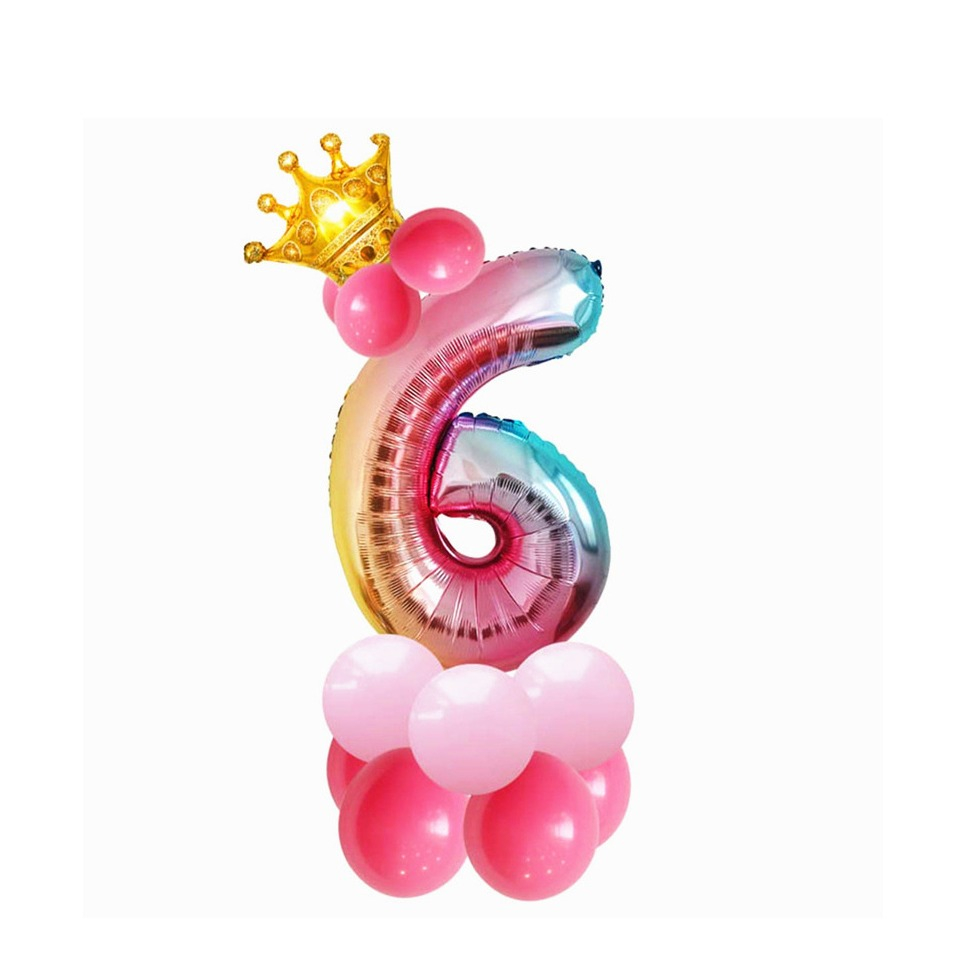 Image of (27-tlg. Set) Party Zahlen Ballon Geburtstag Luftballons Latex- und Folienballon Krone - Zahl 6 bei Apfelkiste.ch