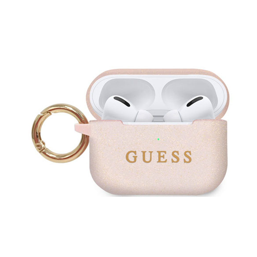 Image of Guess - AirPods Pro Silikon Schutzhülle mit Scharnierring (GUACAPSILGLLP) - Rosa / Gold (Glitzer) bei Apfelkiste.ch