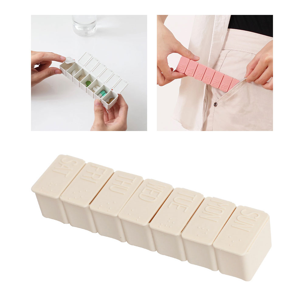 Image of (2er Set) 130x30mm Medikamenten Dosierer 7 Tage Dosett Tablettenbox Pillendose - Beige bei Apfelkiste.ch