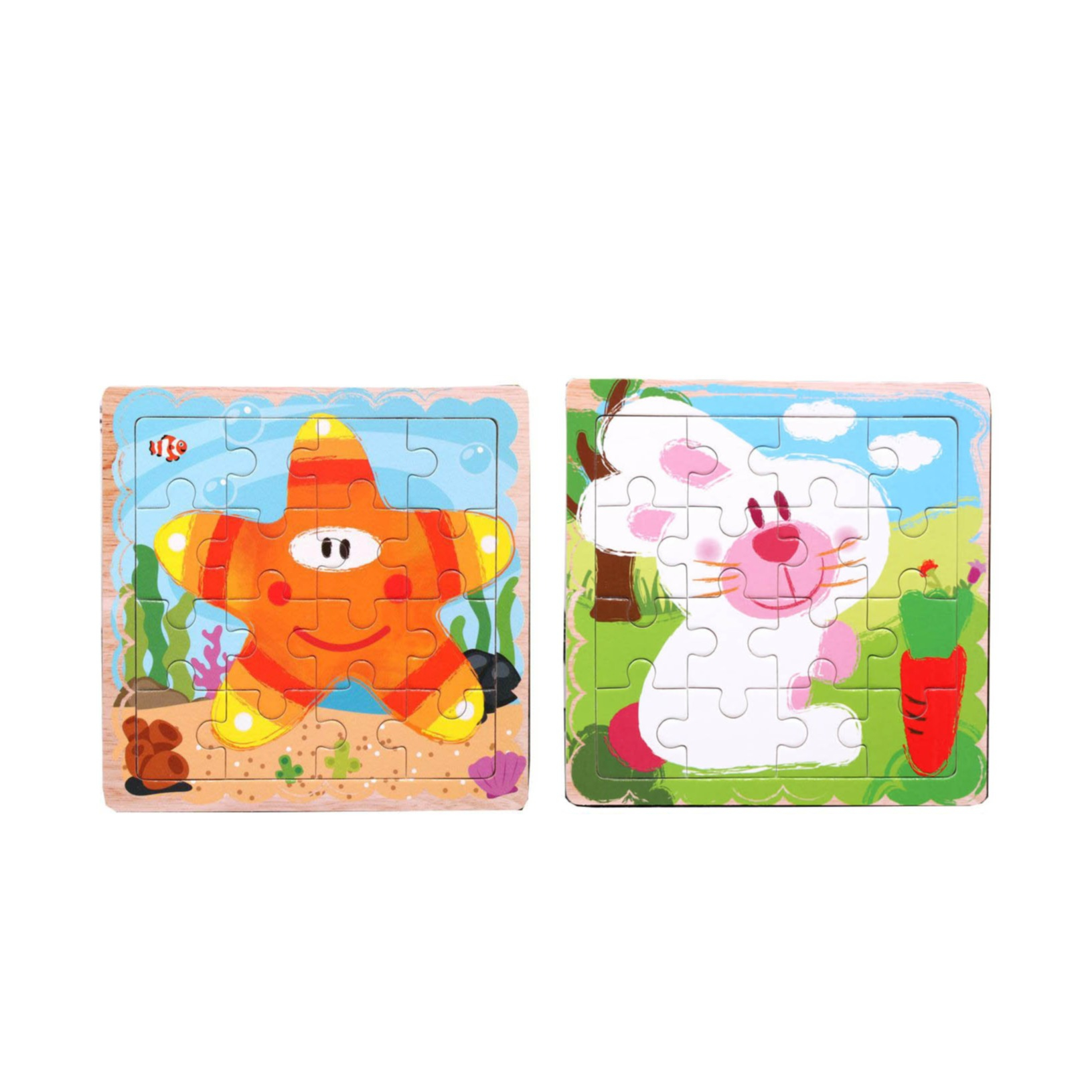 Image of (2er Set) 15x15cm Holz Kinder Puzzle Spiel - Seestern / Hase bei Apfelkiste.ch