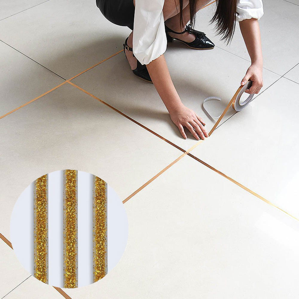 Image of (2er Set) 8mmx6m Selbstklebendes Glitzer Keramik Fugenband DIY Wohn Deko Küche / Bad / Wohnzimmer - Gold bei Apfelkiste.ch