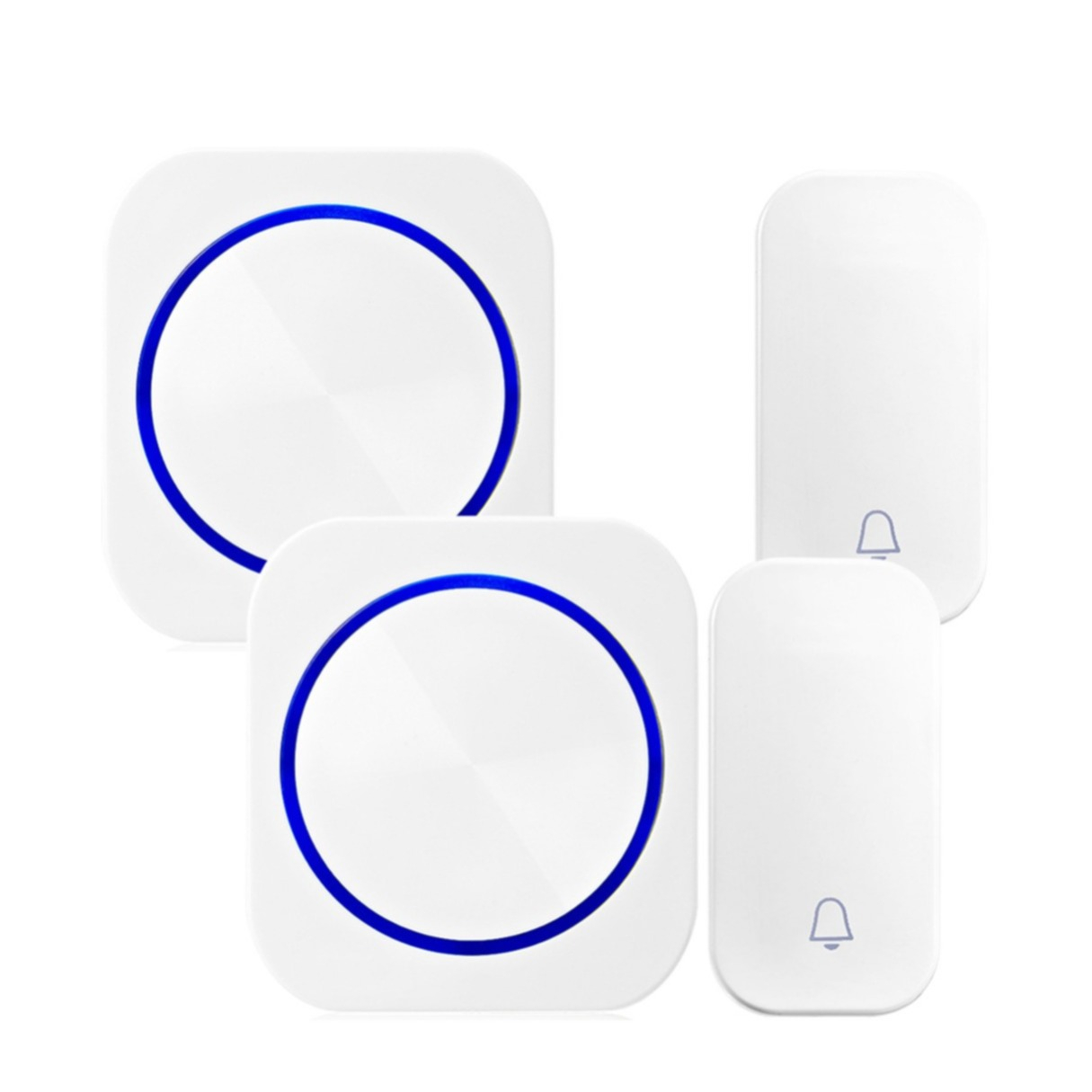 Image of (2er Set) Funk Türklingel IP55 mit LED Beleuchtung 150m Reichweite mit 2 Empfängern (EU Stecker) + 58 Klingeltönen - Weiss bei Apfelkiste.ch