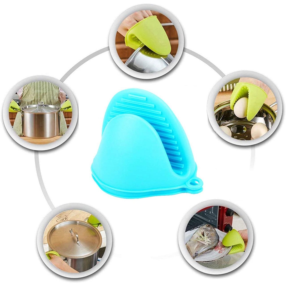 Image of (2er Set) Hitzebeständige Silikon Ofenhandschuhe Topflappen - Rot / Blau bei Apfelkiste.ch