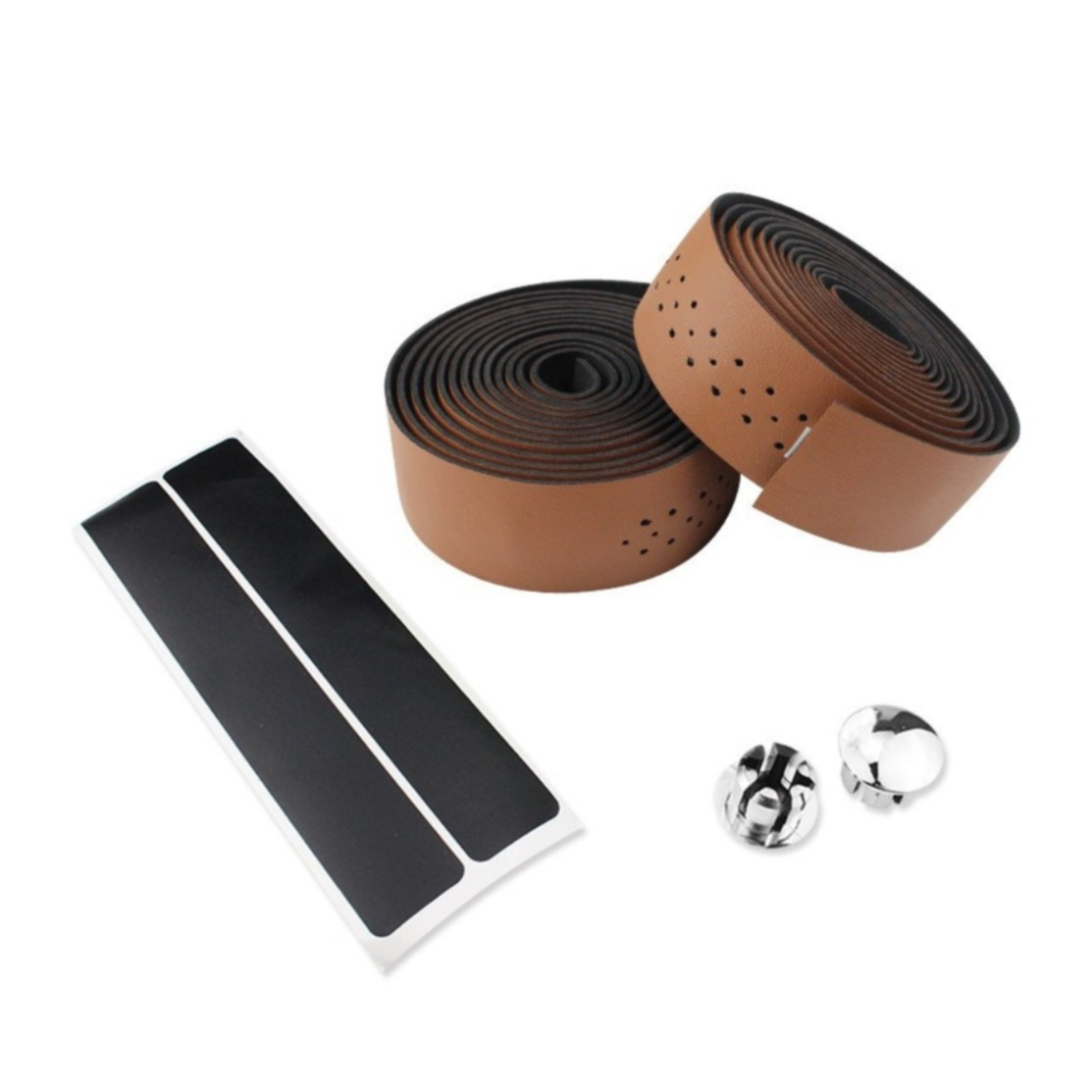 Image of (2er Set) Leder Fahrrad Rennrad Lenker Band für Velo Griff + Griffstecker - Braun bei Apfelkiste.ch