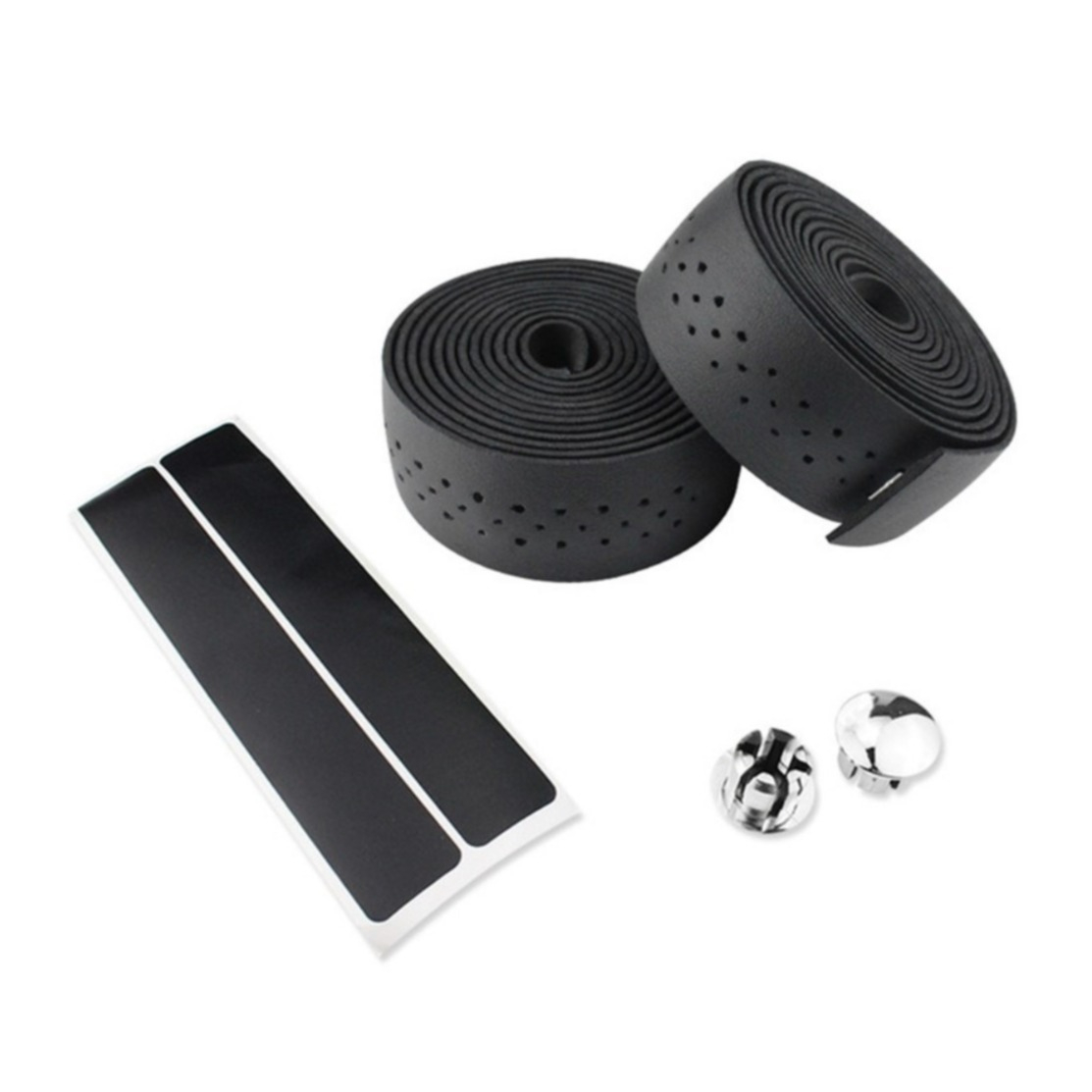 Image of (2er Set) Leder Fahrrad Rennrad Lenker Band für Velo Griff + Griffstecker - Schwarz bei Apfelkiste.ch