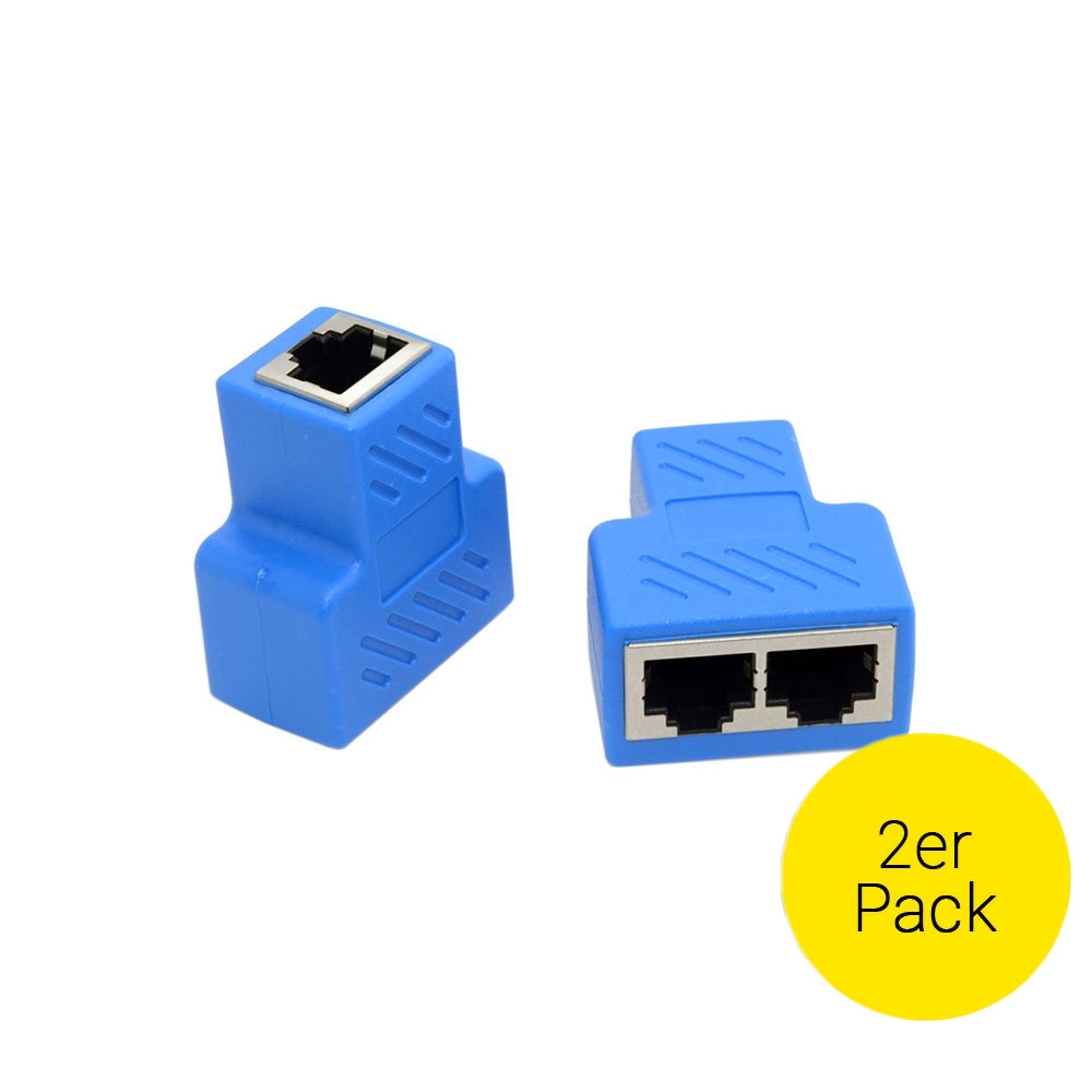 (2er Set) RJ45 Ethernet LAN Netzwerk Adapter Splitter Cat6 - Blau