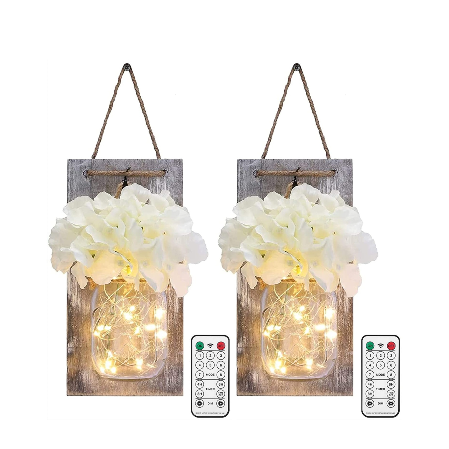 Image of (2er Set) Vintage Wandleuchte Home Deko mit Kunstblumen / Lichterkette + Fernbedienung (Batteriebetrieben) - Dunkelgrau bei Apfelkiste.ch