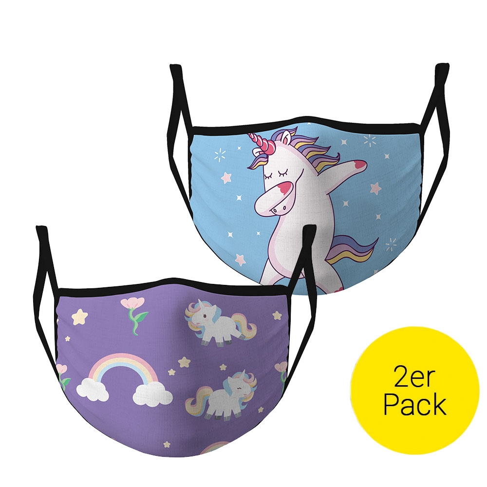 Image of (2er Set) Wiederverwendbare Stoff Mundschutz Hygiene Atemschutzmaske Staubschutzmaske - Einhorn bei Apfelkiste.ch