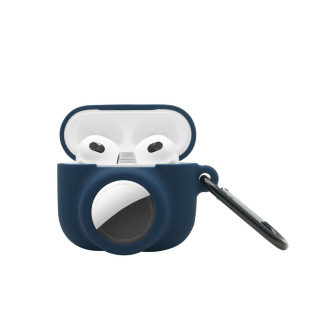 Image of 2in1 AirPods (3. Generation) + AirTag Silikon Case Schutzhülle Abdeckung mit Karabinerhaken - Dunkelblau bei Apfelkiste.ch