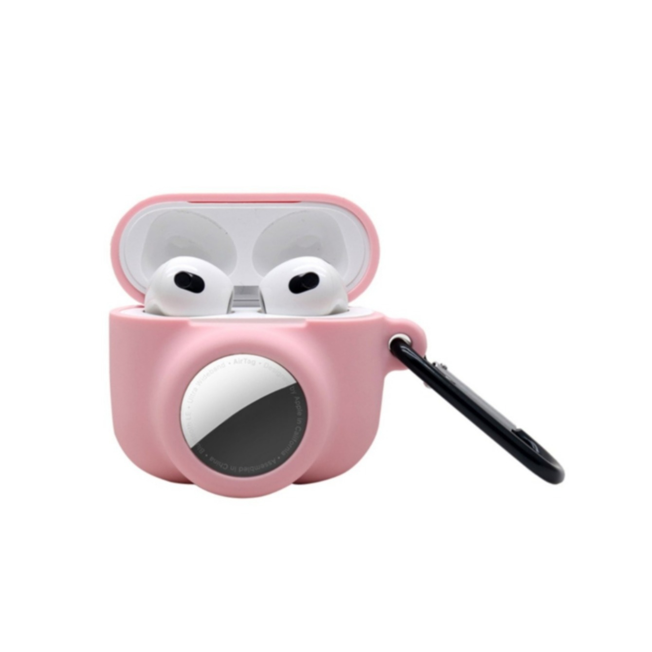 Image of 2in1 AirPods (3. Generation) + AirTag Silikon Case Schutzhülle Abdeckung mit Karabinerhaken - Rosa bei Apfelkiste.ch