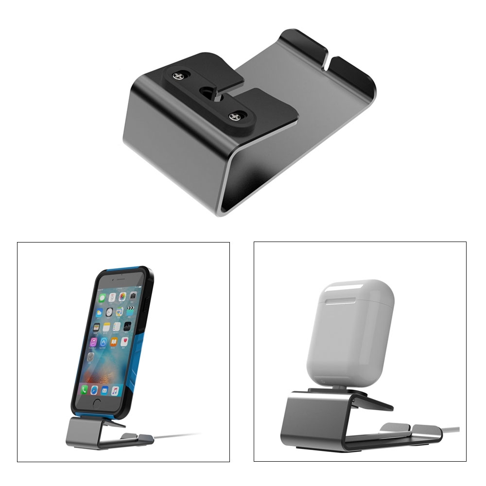 Image of 2in1 iPhone / AirPods Aluminium Tisch Ständer Dockingstation mit Kabelführung - Space Grau bei Apfelkiste.ch