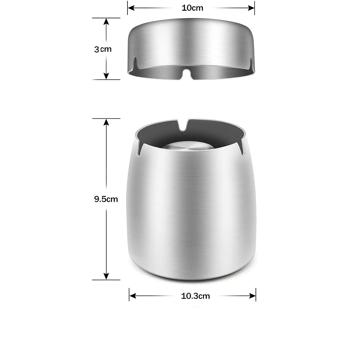2in1 Edelstahl Aschenbecher mit Deckel Silber
