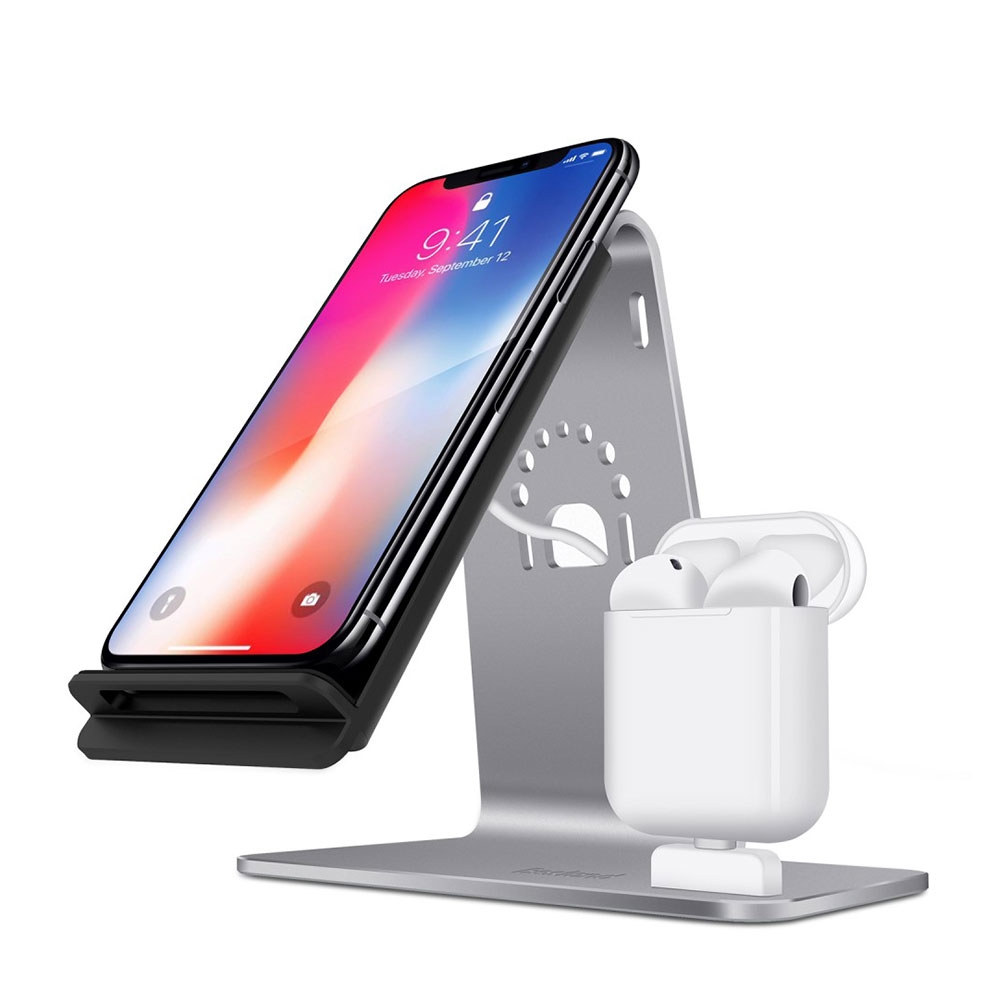 Image of Bestand - 2in1 Qi Wireless Fast Charger Ladegerät (10W / 7.5W) für Apple iPhone / Airpods mit Multifunktions Halterung - Grau bei Apfelkiste.ch