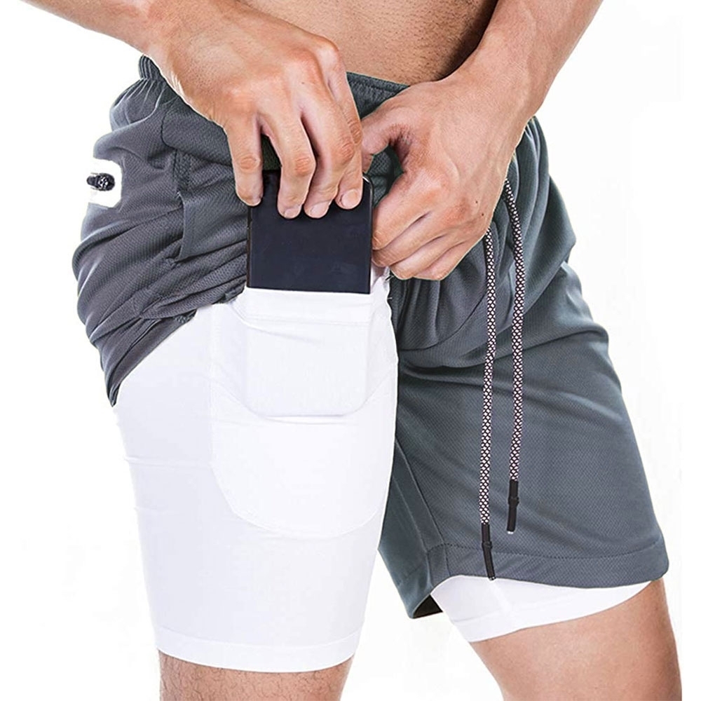 Image of (Gr. M) 2in1 Trainingsshorts Kurze Hose mit Versteckter Tasche - Grau bei Apfelkiste.ch