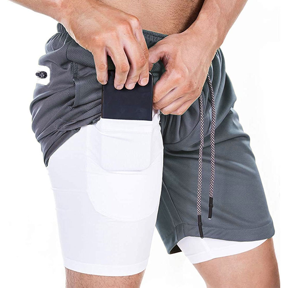 Image of (Gr. XXL) 2in1 Trainingsshorts Kurze Hose mit Versteckter Tasche - Grau bei Apfelkiste.ch