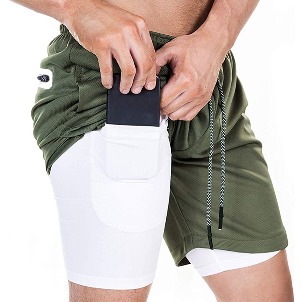 Image of (Gr. XXL) 2in1 Trainingsshorts Kurze Hose mit Versteckter Tasche - Grün bei Apfelkiste.ch