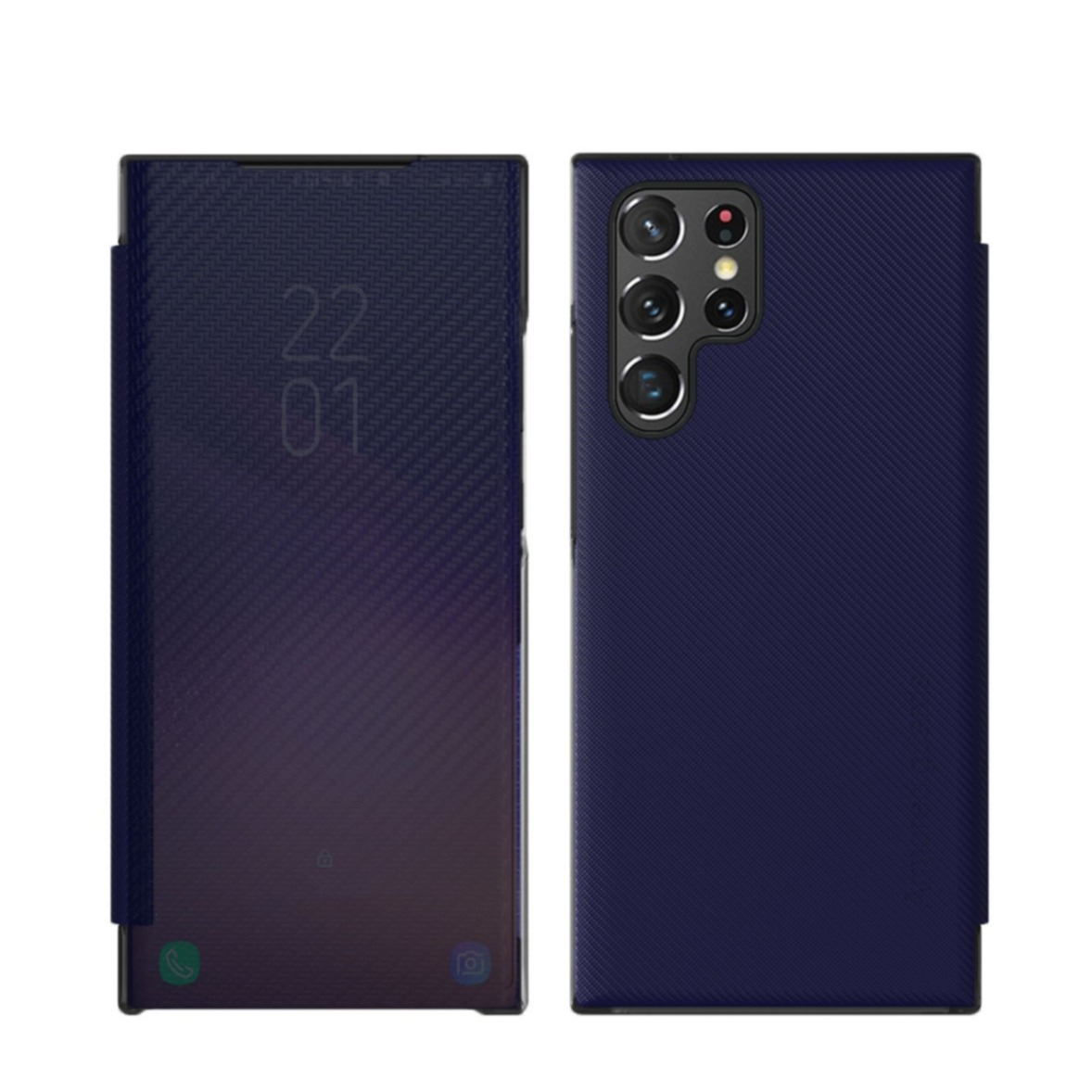 Image of Samsung Galaxy S22 Ultra 5G Clear View Cover Hülle im Carbon Look - Dunkelblau bei Apfelkiste.ch