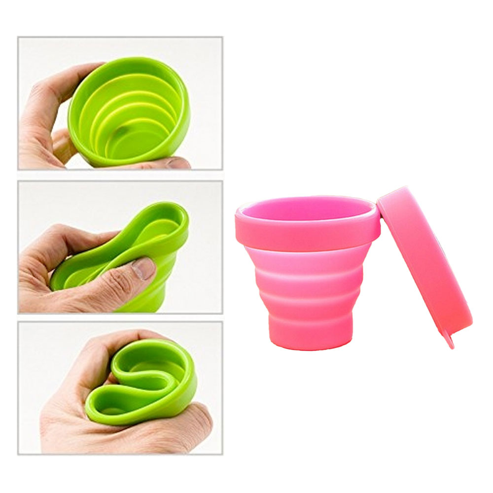 Image of (3er Set) 170ml Faltbarer Silikon Trink Reise Becher mit Deckel - Pink bei Apfelkiste.ch
