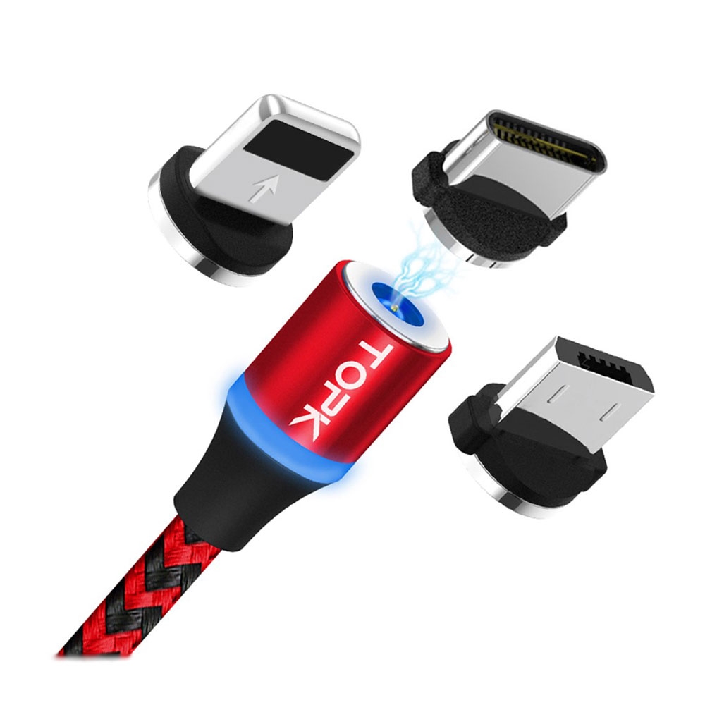 Image of (1m) 3in1 Magnetisches Dual Color USB Ladekabel Nylon Geflecht - Apple Lightning / Micro USB / USB C - Rot / Schwarz bei Apfelkiste.ch