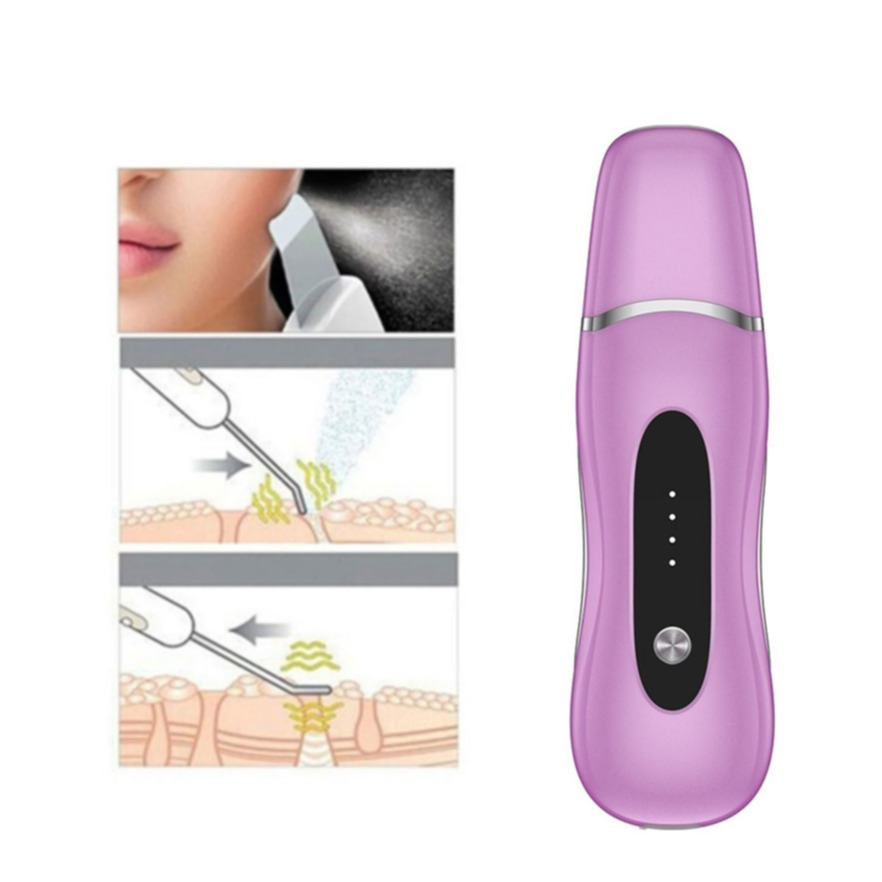 Image of (3.7V) Edelstahl Ultraschall Peeling Hautreiniger Porenreiniger Haut Scrubber mit 4 Modis - Pink / Lila bei Apfelkiste.ch