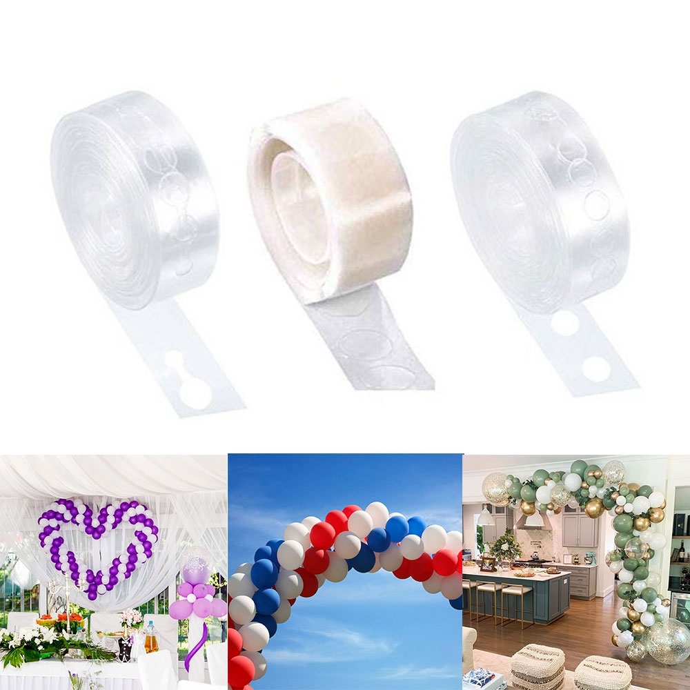 Image of (3-tlg Set) 2x5m Luftballon Verbindungsstreifen + Doppelseitige Klebepunkte (100 Stk) - Transparent bei Apfelkiste.ch