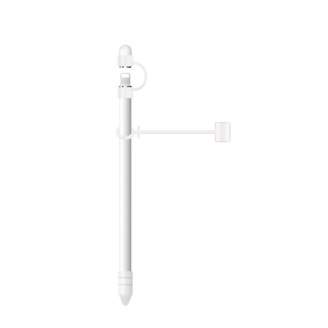 Image of (3-tlg. Set) Apple Pencil 1. & 2. Gen. Ersatz Silikon Kappe / Schreibfeder Schutz / Lade Adapter Halterung - Weiss bei Apfelkiste.ch