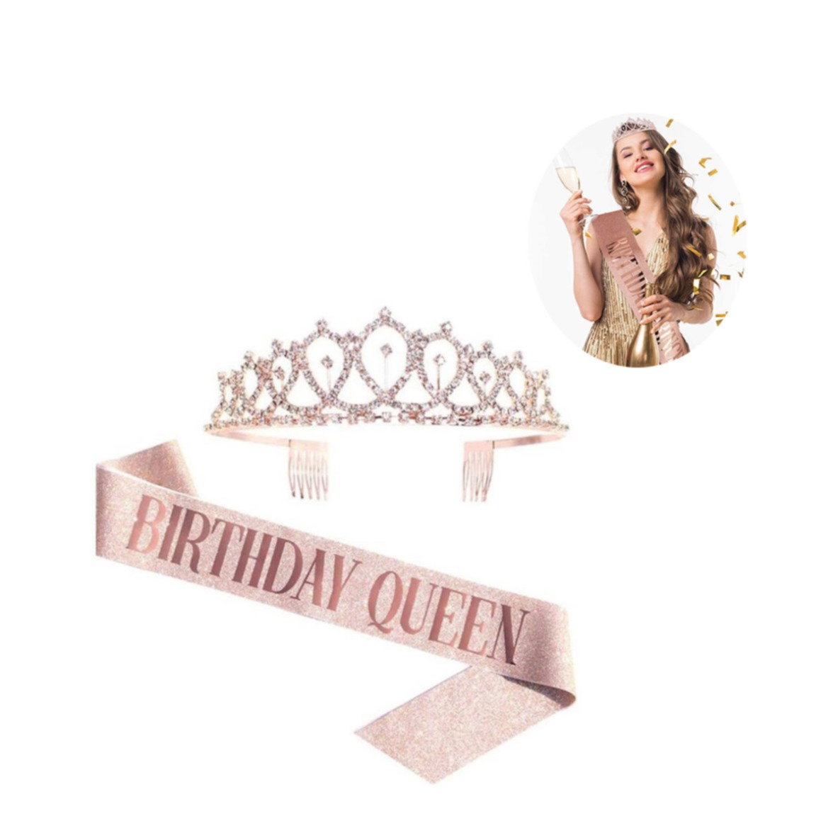 Image of (2-tlg. Set) Geburtstags Party Accessoire Schärpe + Krone - Birthday Queen bei Apfelkiste.ch