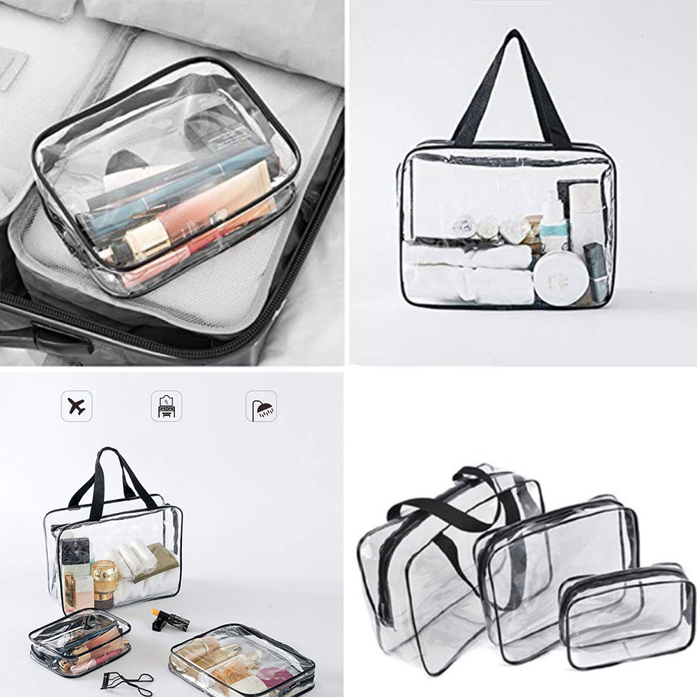 Image of (3er Set) Kosmetik Make Up Tasche Necessaire Organizer Bag mit Reissverschluss - Transparent bei Apfelkiste.ch