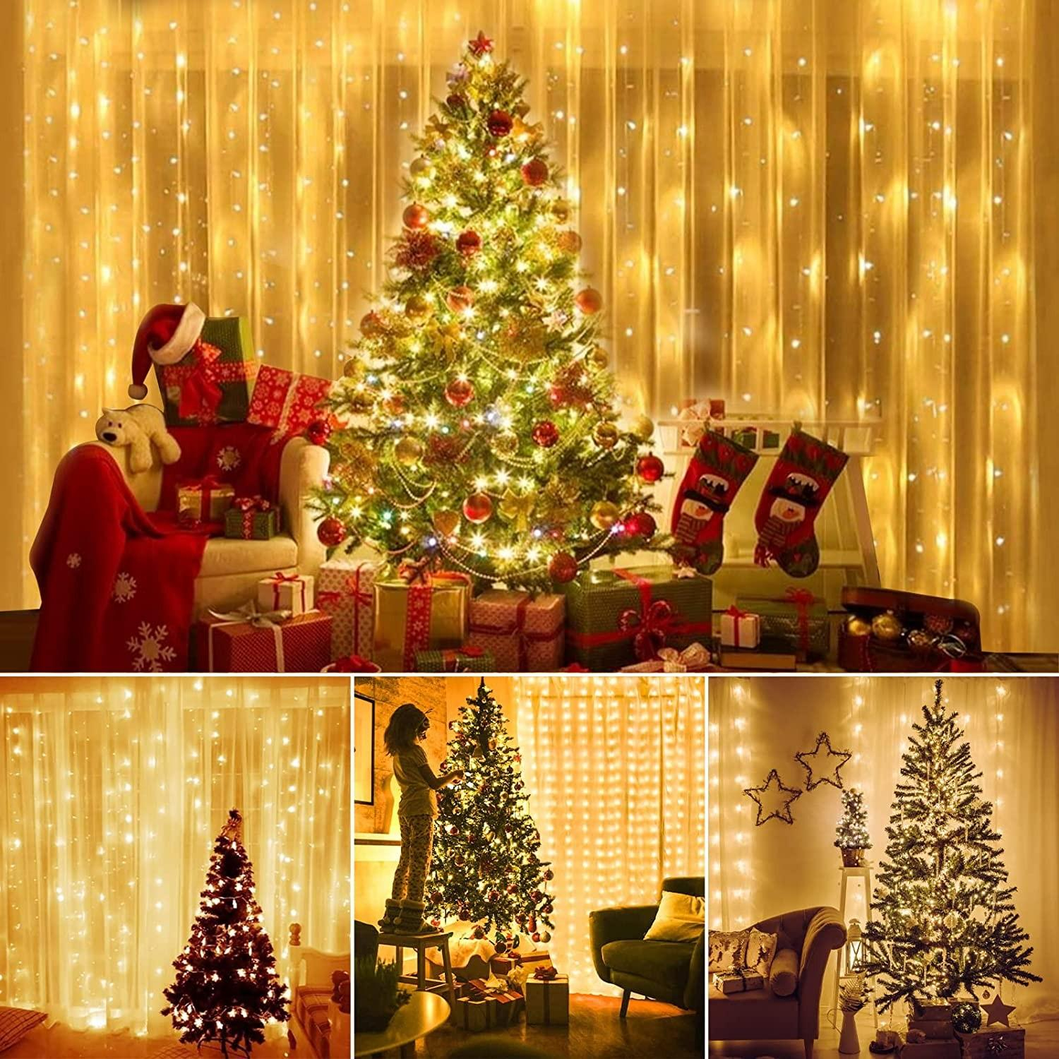 300x300cm 300 LEDs Lichterketten Vorhang Warmweiss