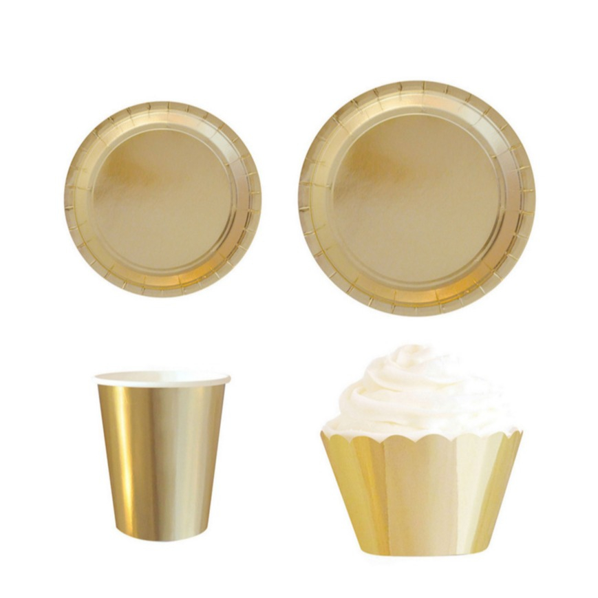Image of (32-tlg. Set) Einweg Geschirr Party Tisch Dekoration - Gold bei Apfelkiste.ch