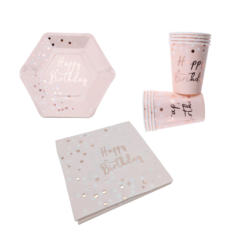 Image of (32-tlg. Set) Einweg Geschirr Geburtstags Party Tisch Dekoration - Rosa bei Apfelkiste.ch