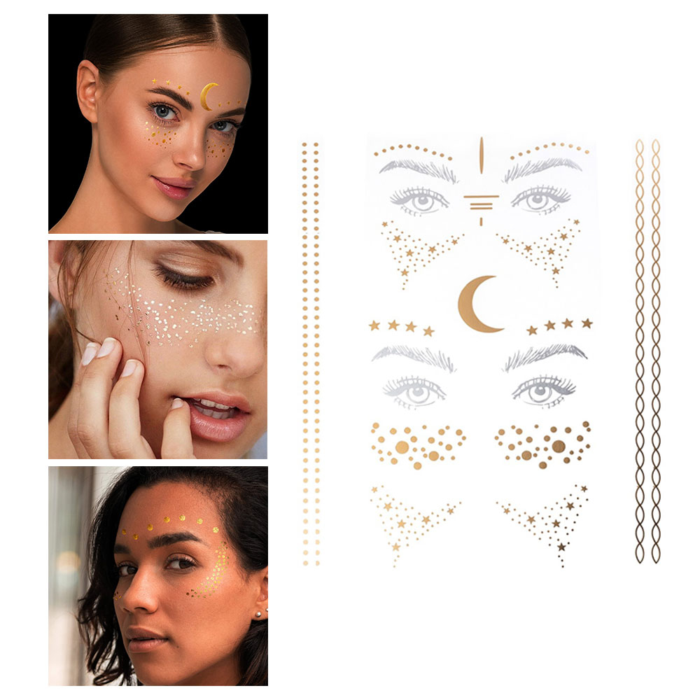Image of (33-tlg. Set) Metallic Festival Gesichts- und Körper Aufkleber Temporary Tattoo Haut Sticker - Gold / Silber bei Apfelkiste.ch