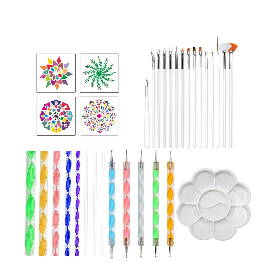 Image of (33-tlg. Set) Kreatives Dotting Mandala Bastel Set zum Malen / Basteln mit Schablonen bei Apfelkiste.ch