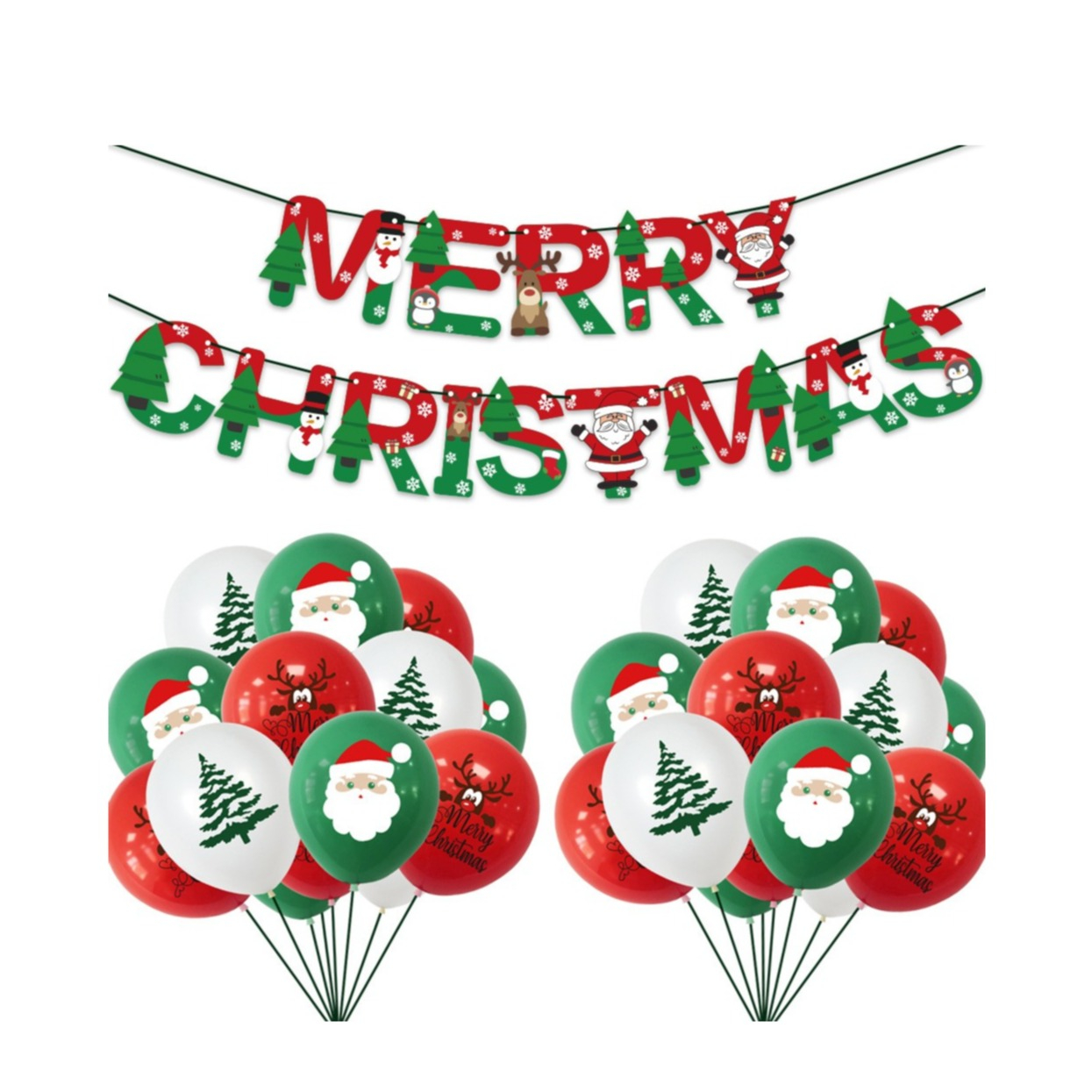 Image of (33-tlg. Set) Merry Christmas Girlande Weihnachts Party Dekoration + Latex Ballone - Rot / Grün / Weiss bei Apfelkiste.ch