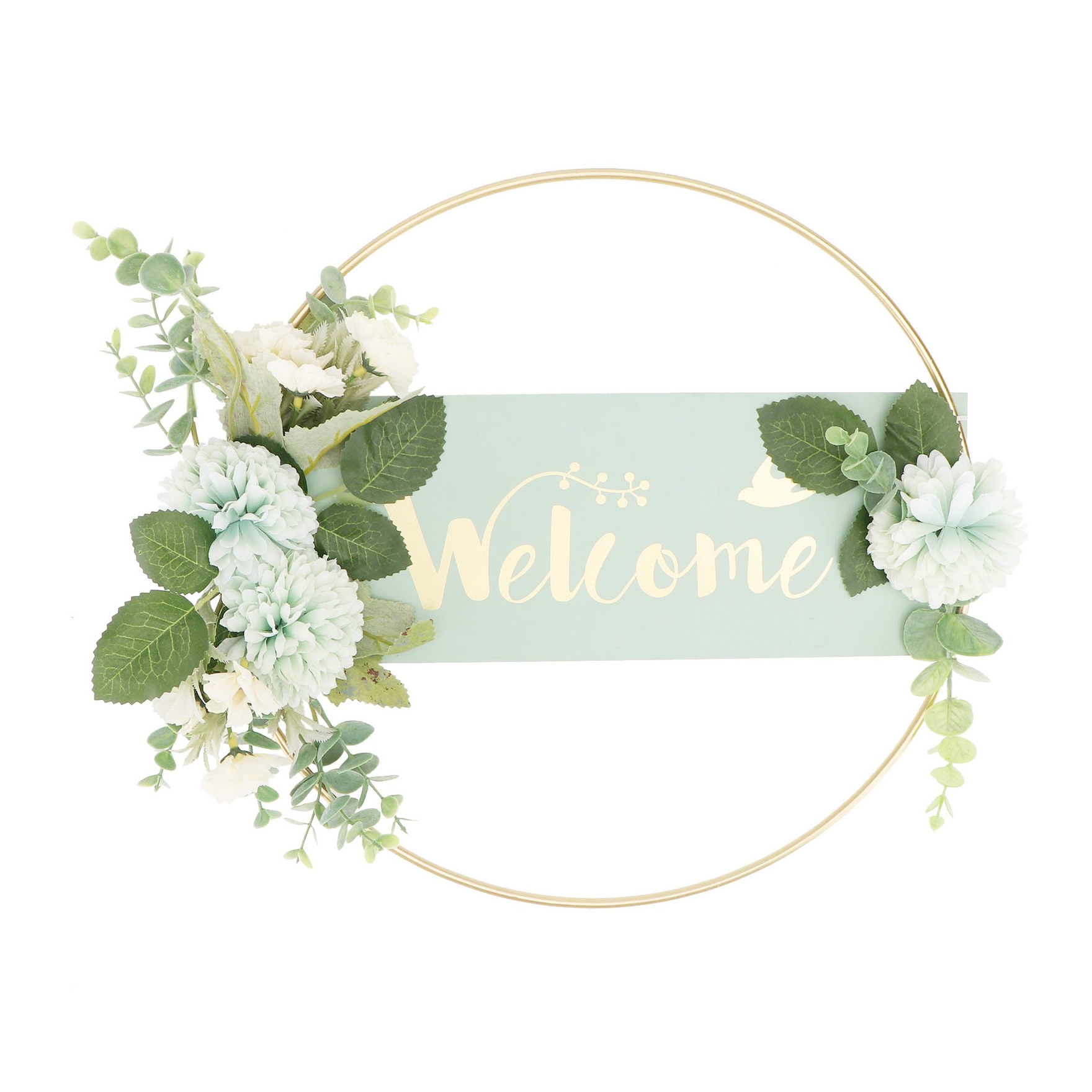 Image of (Ø33cm) Deko Metall Tür Kranz Kunstblumen Wand Kranz mit Schriftzug - Welcome bei Apfelkiste.ch