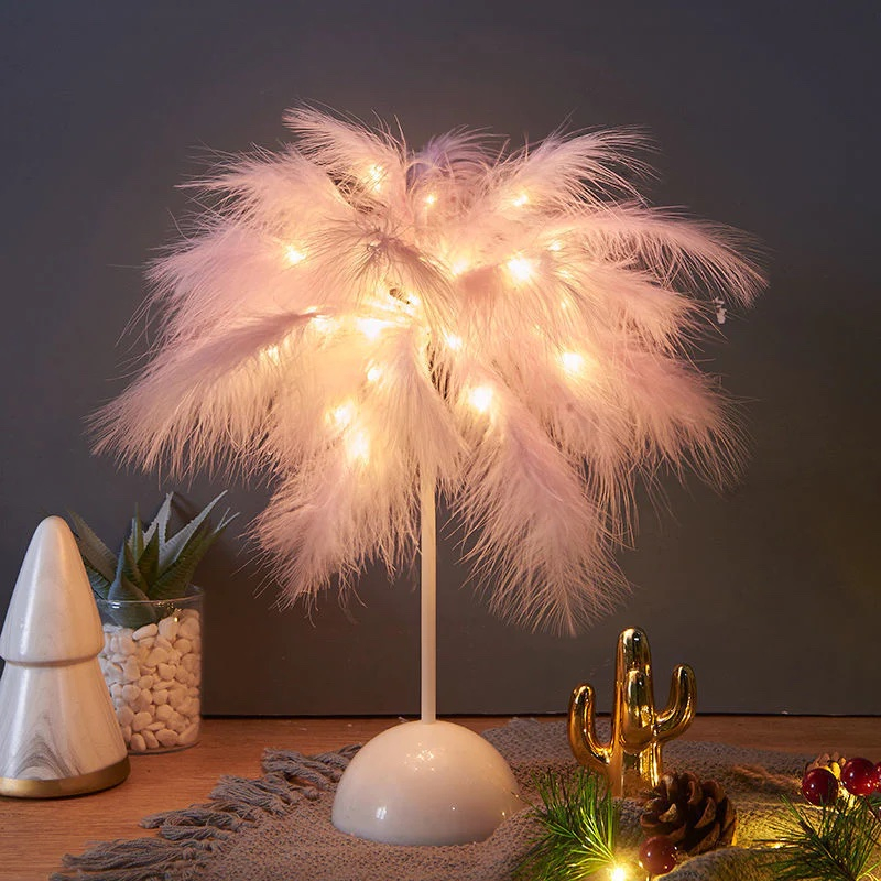 Image of (35cm) LED Deko Licht Party Steh Lampe zum Aufstellen Feder Baum Design (Batteriebetrieben) - Rosa bei Apfelkiste.ch